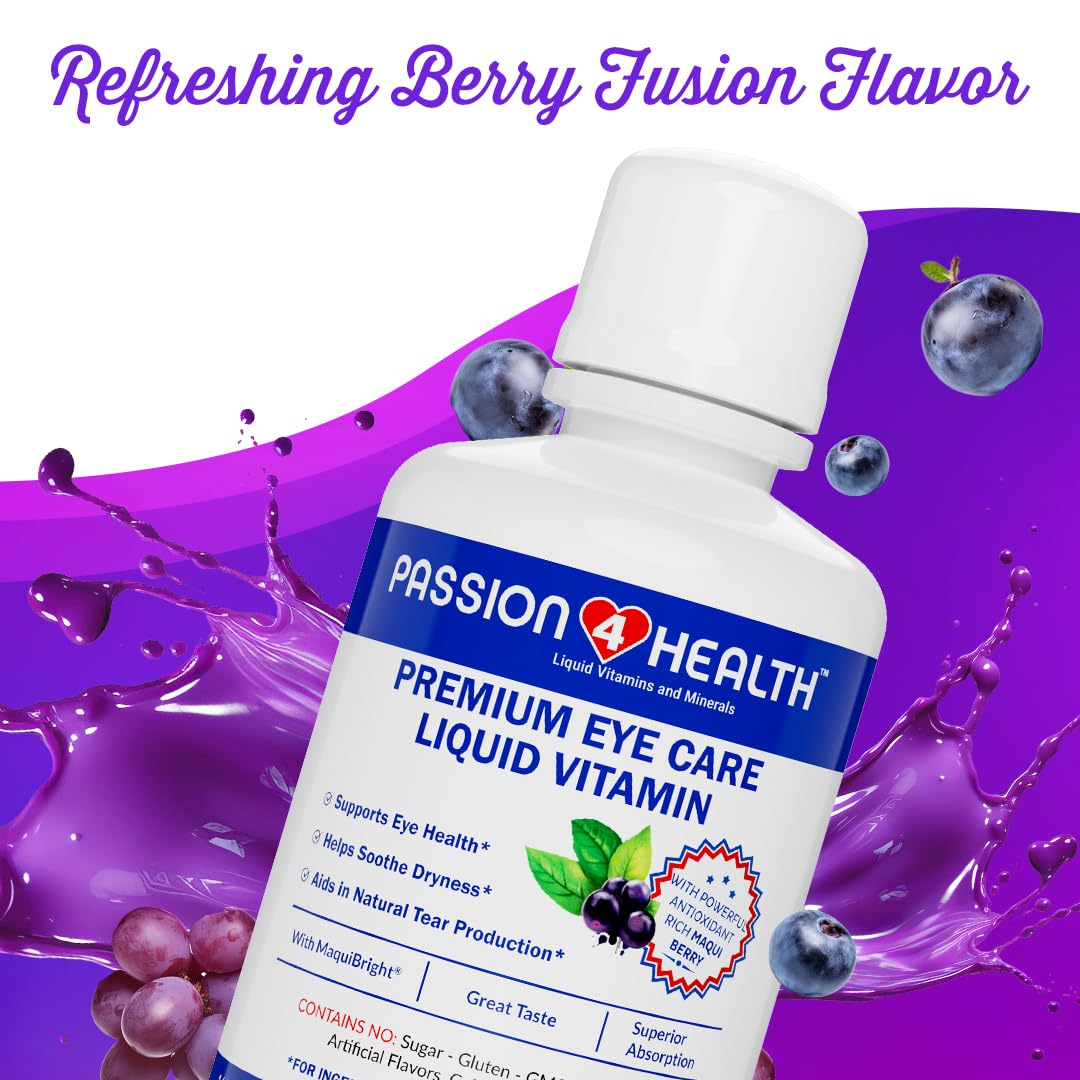 Passion 4 Health Liquid Eye Vitamins โ Maqui Berry Eye Care (Gluten-Free, Non-GMO, No Sugar) โ Made in USA