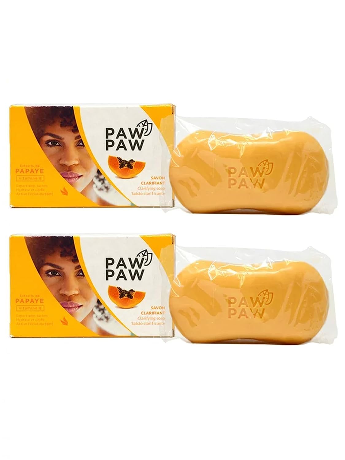 Paw Paw Skin & Body Clarifying Bar Soap โ Papaya Extract with Vitamin E (180g/6.3oz, Pack of 2)