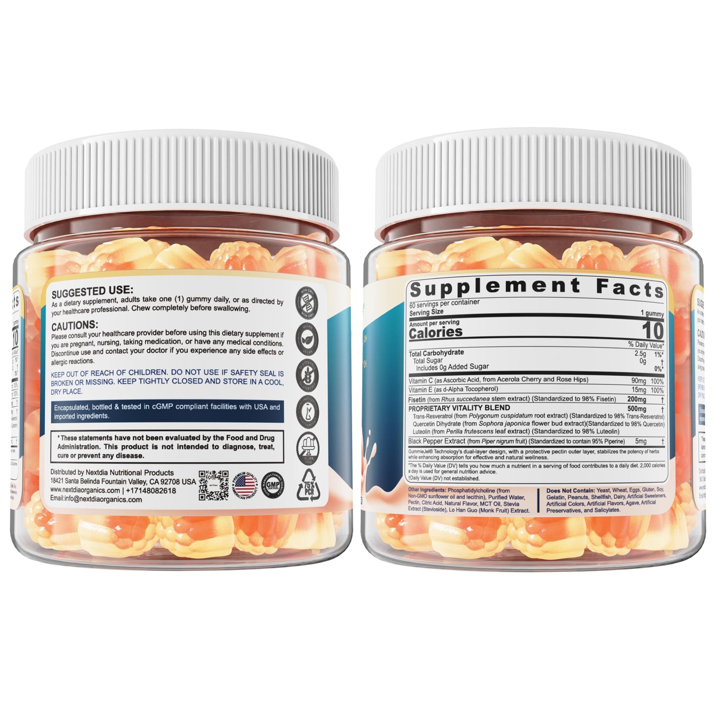 Liposomal Fisetin 200mg & Resveratrol 500mg Gummies โ Longevity & Cellular Renewal | 1-A-Day, 60 Gummies