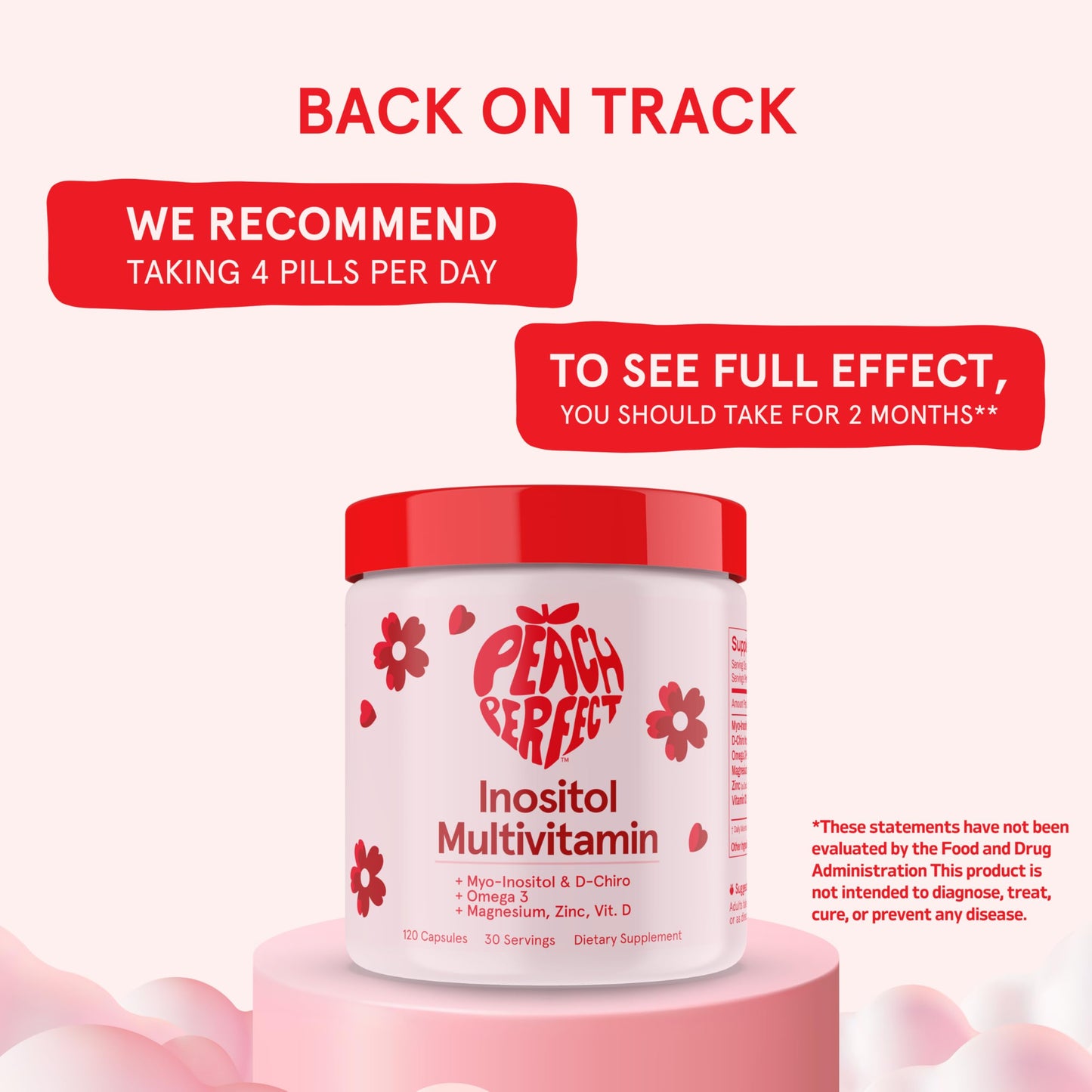 Peach Perfect Inositol Multivitamin โ Myo-Inositol & D-Chiro 40:1, Omega-3, D3, Mg, Zn โ Women Health โ 30 SVG