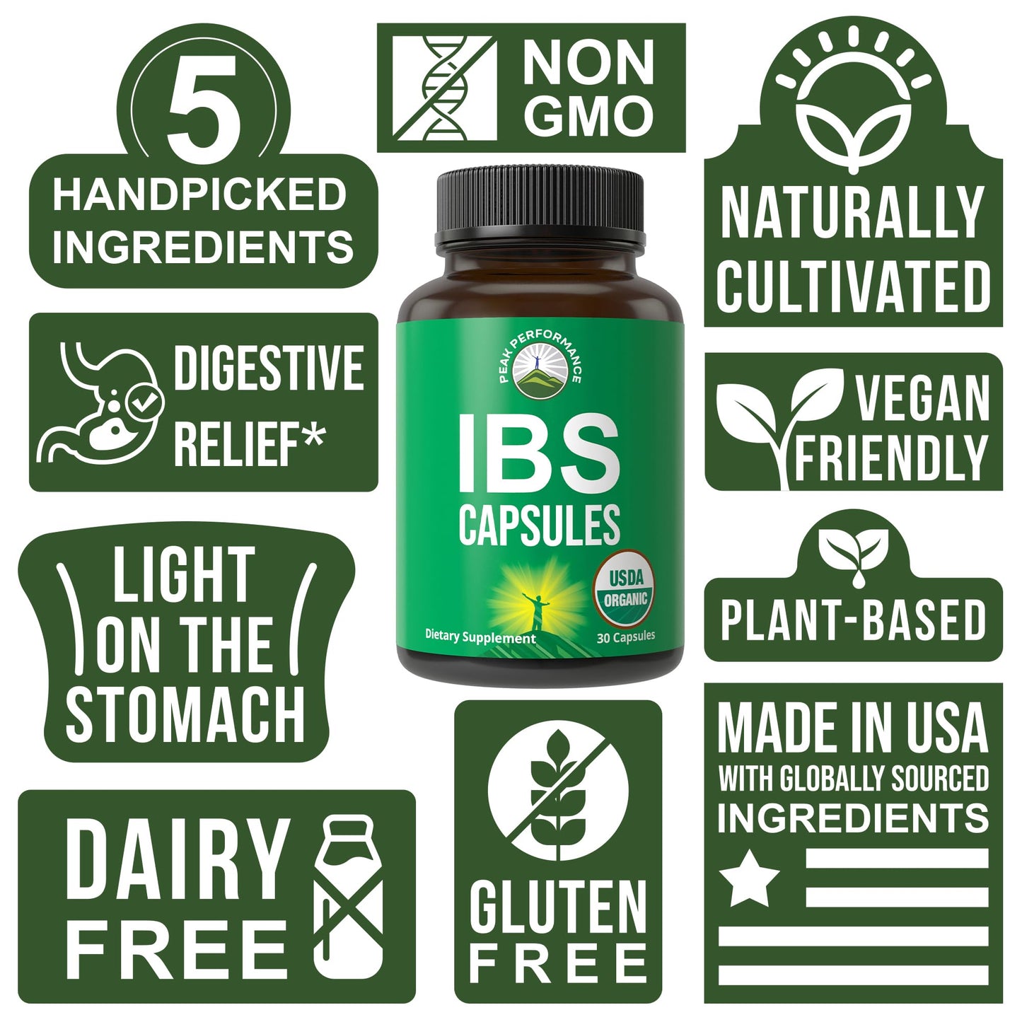 USDA Organic IBS Capsules for Relief โ Peppermint, Sea Buckthorn, Fennel, Rosemary & Basil
