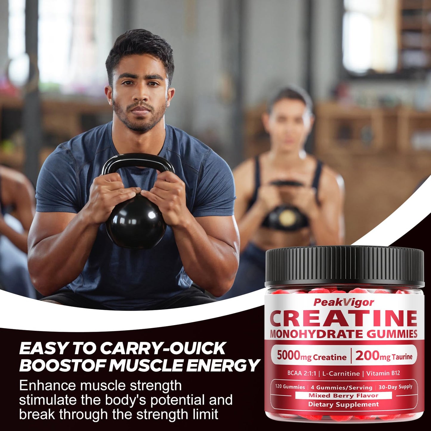 PeakVigor Organics Creatine Gummies 5000mg for Women & Men โ Vegan, Sugar-Free, 120 Gummies