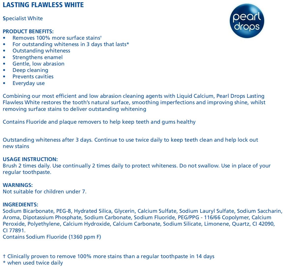 Pearl Drops Lasting Flawless White Toothpolish 75ml โ Whitening & Stain Prevention