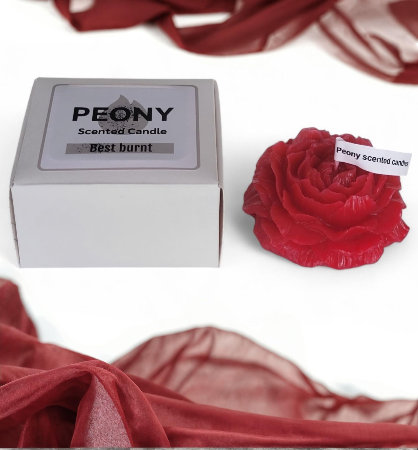 Peony Flower Shaped Candle with Scent โ Soy Wax Aromatherapy Gift Candle (Red)