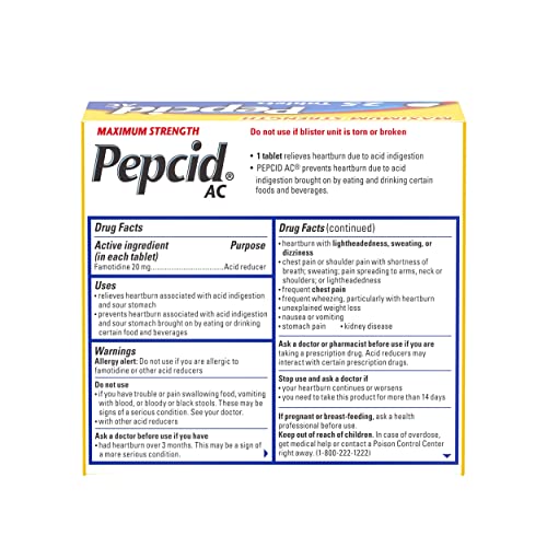 Pepcid AC Maximum Strength Heartburn Relief Tablets โ 20 mg Famotidine, 25 ct