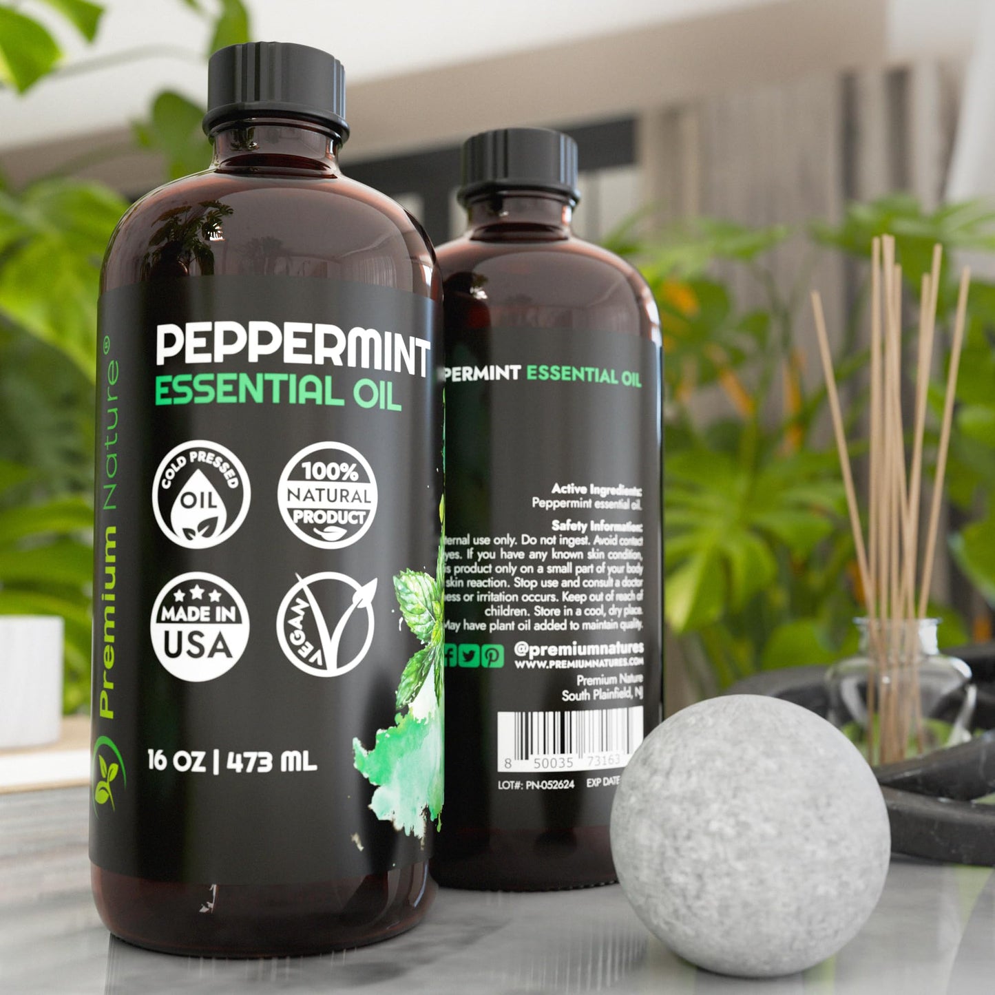 Peppermint Essential Oil 16oz โ Organic, Diffuser Aromatherapy, Hair Growth, Skin, Soap Making & Laundry
