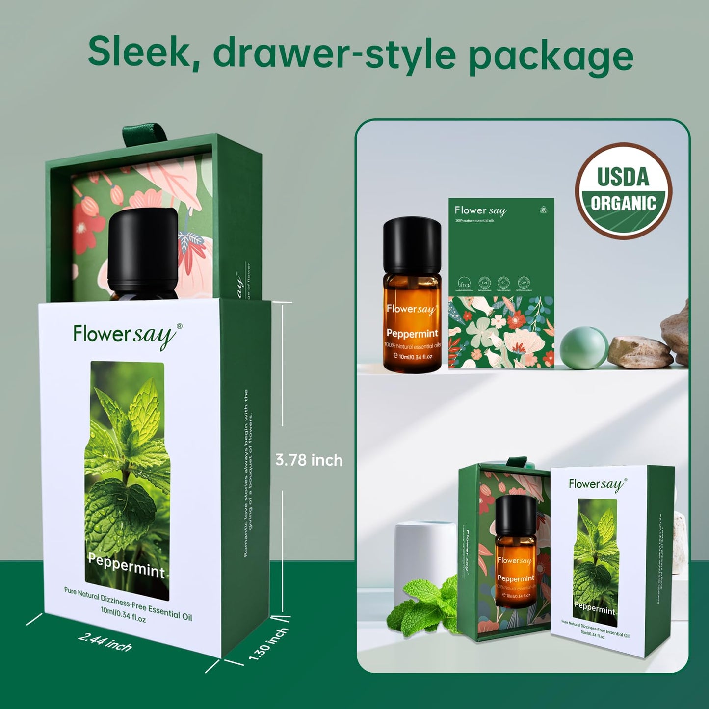 100% Pure Peppermint Essential Oil โ USDA Organic, 0.34 Fl Oz | Diffuser, Hair & Skin