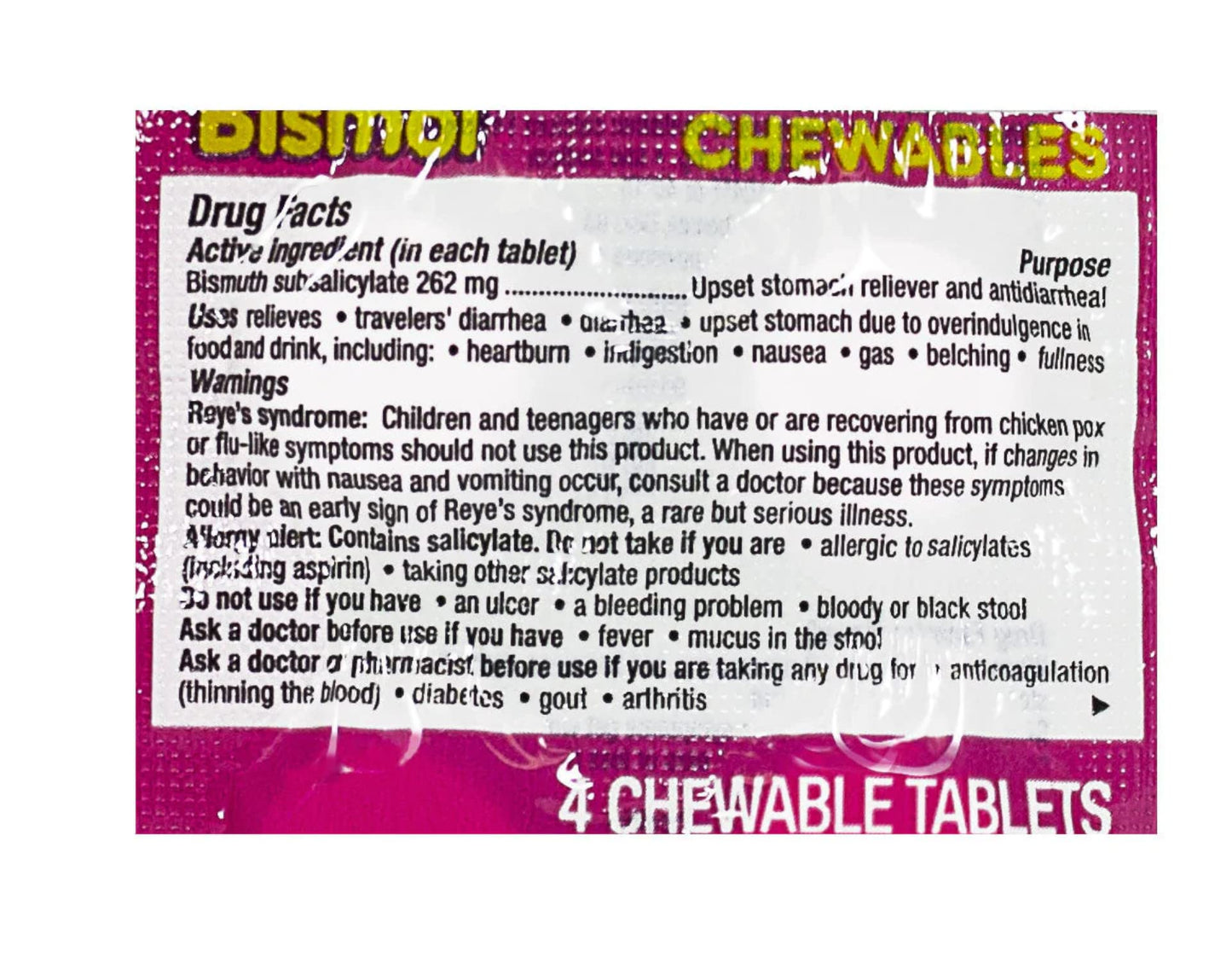 Pepto Bismol Chewables Dispenser β 32 Packs of 4 | Quick Digestive Relief & Symptom Support