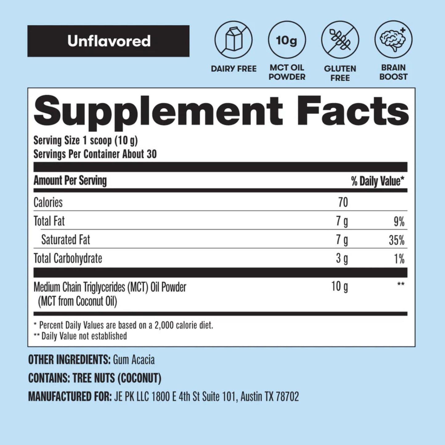 Perfect Keto 7g MCT Oil Powder โ Unflavored, Non-Dairy Keto Coffee Creamer | 30 Servings