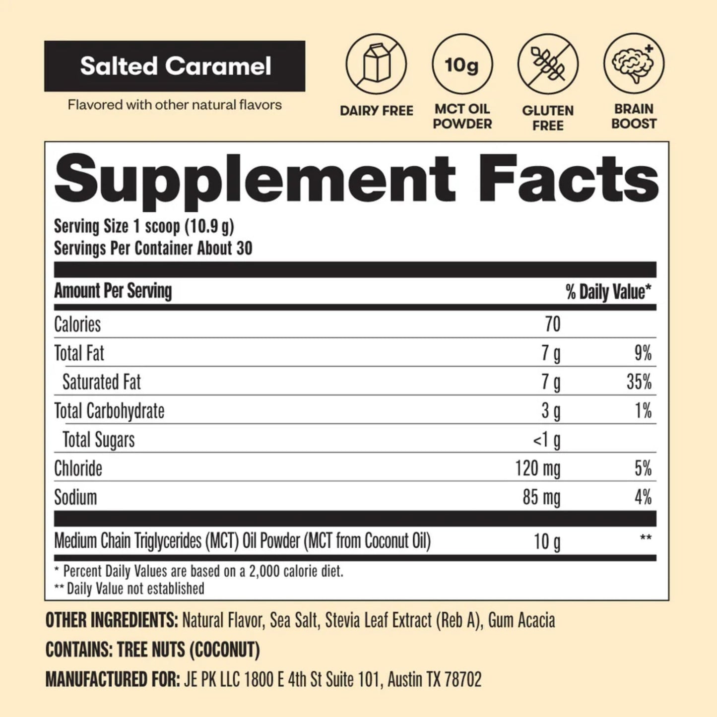 Perfect Keto 7g MCT Oil Powder โ Salted Caramel Non-Dairy Keto Coffee Creamer, 30 Servings