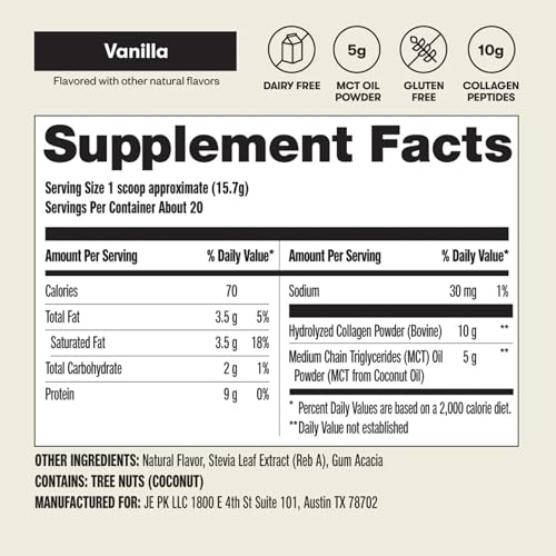 Perfect Keto Collagen Peptides + MCT Oil β Grass-Fed, Type I & III, Vanilla