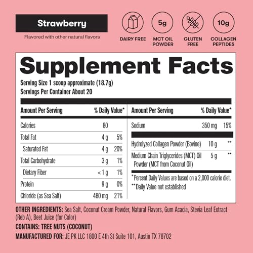 Perfect Keto Collagen Peptides with MCT Oil โ Grass-Fed Type I & III, Strawberry Flavor