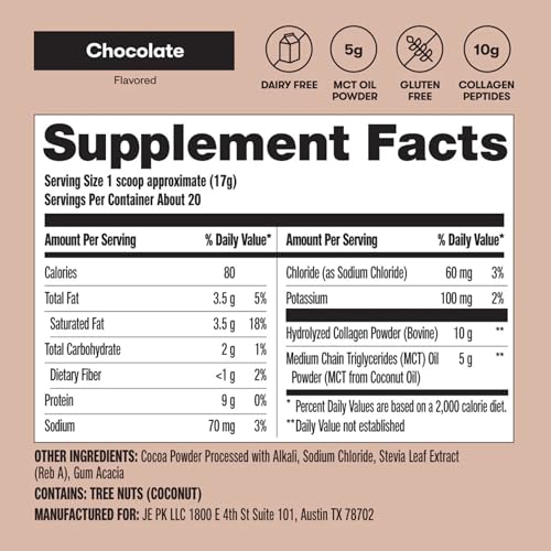 Perfect Keto Collagen Peptides with MCT Oil β Grass-Fed, Low Carb, Chocolate
