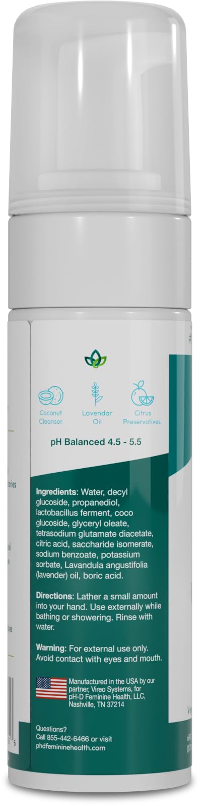 pH-D Feminine Health Boric Acid Foam Wash β pH-Balanced, Plant-Based, Paraben-Free (Sensitive, 6 fl oz)