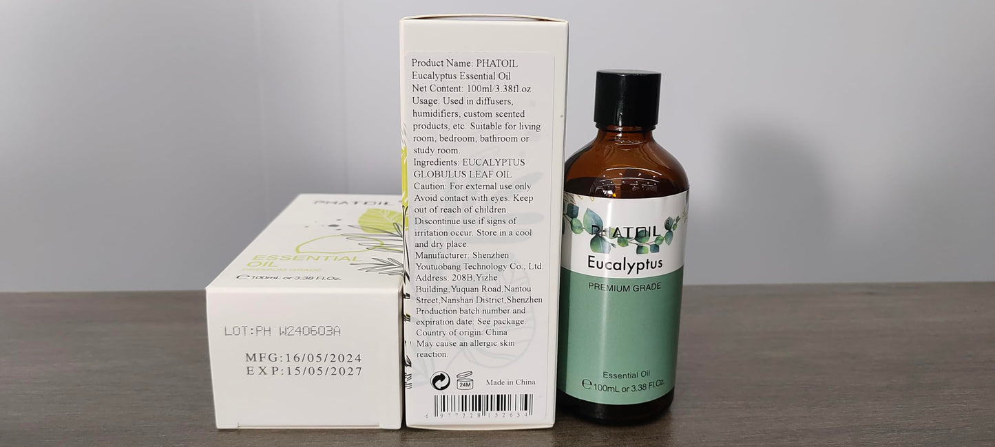 PHATOIL 100ML Eucalyptus Essential Oil | Diffuser, Soap & Candle Making โ 3.38 fl oz