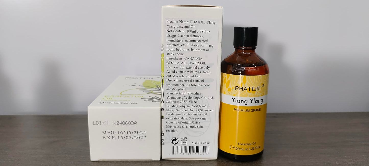 PHATOIL 100ML Ylang Ylang Essential Oil โ Premium Essential Oils for Diffuser, Humidifier, Soap & Candle Making