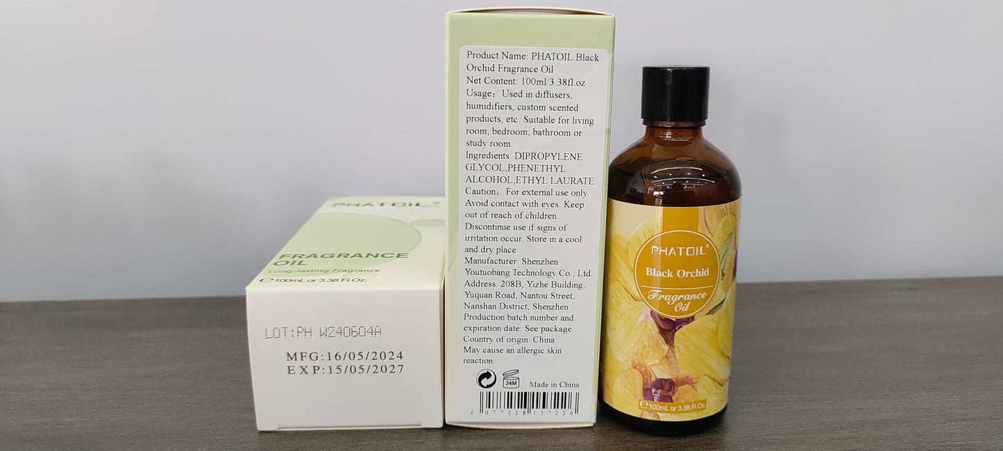 PHATOIL Black Orchid Fragrance Oil โ 100ml (3.38 fl oz) for Diffusers, Candles & Soaps