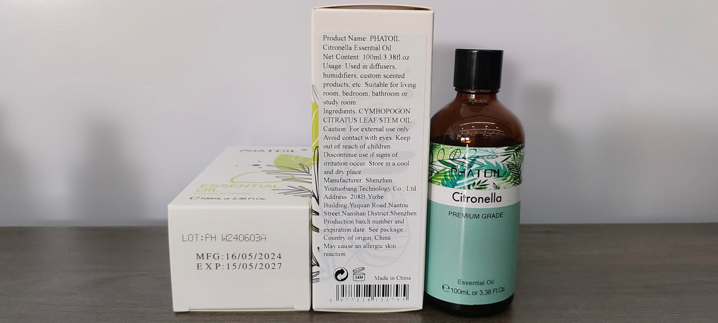 PHATOIL 100ml Citronella Essential Oil โ Aromatherapy, Diffusers, DIY Candles & Soap