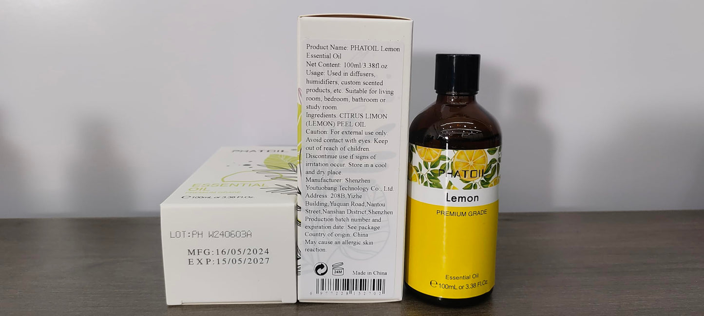 PHATOIL Lemon Essential Oil 3.38oz โ Aromatherapy, Diffusers, DIY Candles & Gifts