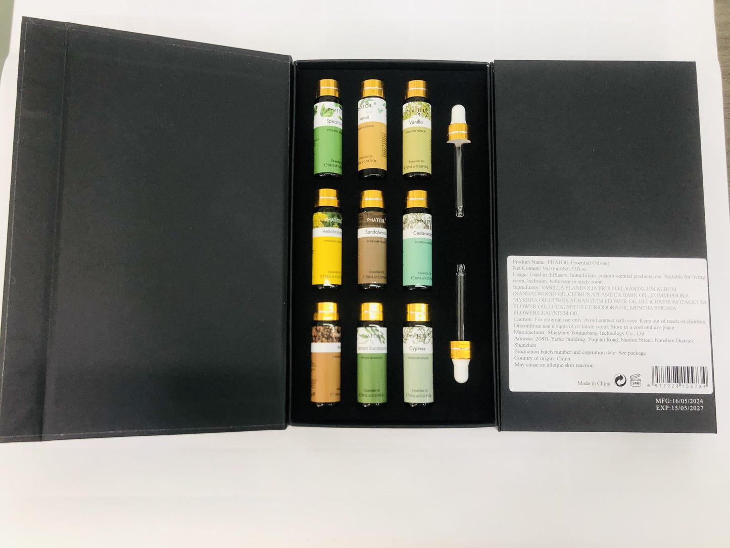 PHATOIL 9PCS Premium Essential Oil Set โ 10ml Diffuser & DIY Gift