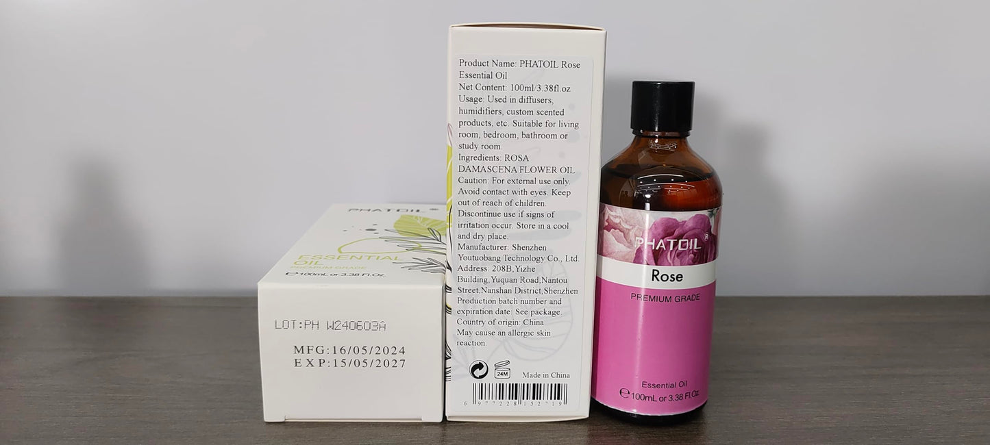 PHATOIL Rose Essential Oil 100ml with Glass Dropper โ Aromatherapy, DIY Candles & Soaps