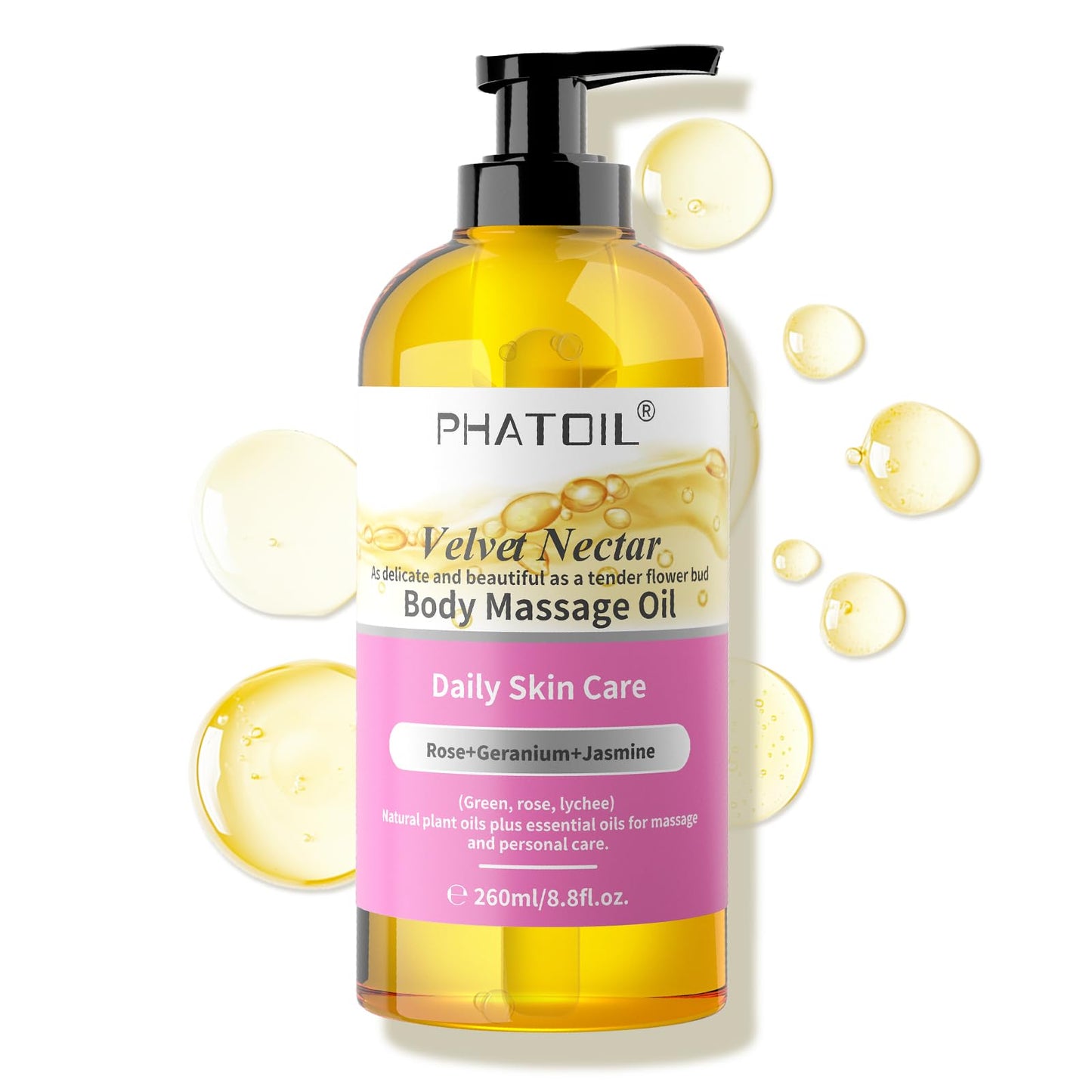 Velvet Nectar Body Massage Oil 260 ml โ Rose, Jasmine & Geranium
