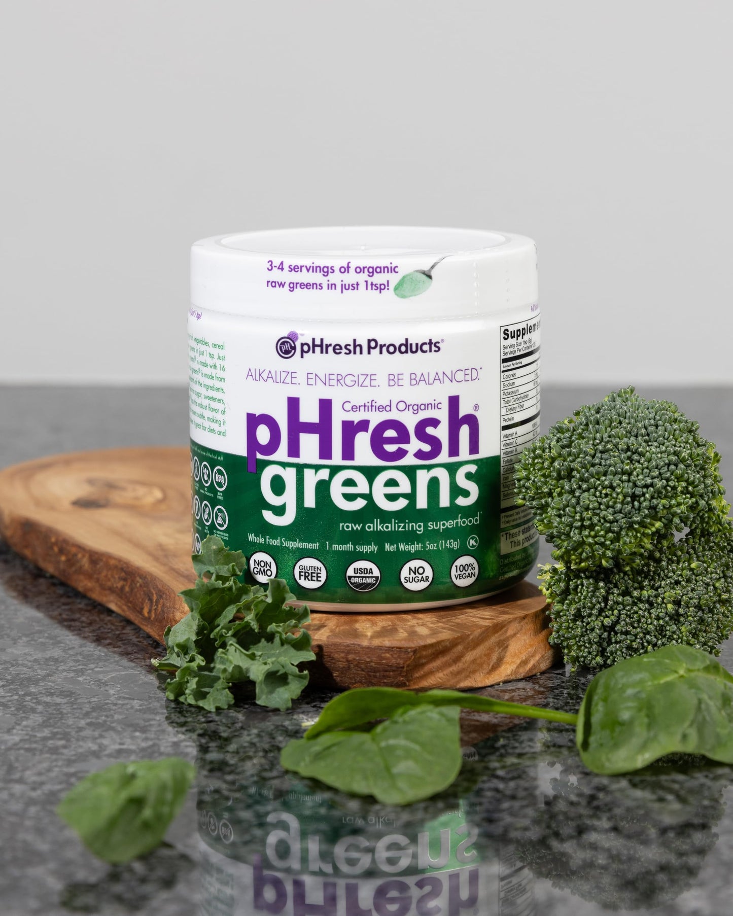 pHresh Greens Raw Alkalizing Superfood Greens Powder โ 5 oz (1 Month) โ Gluten-Free