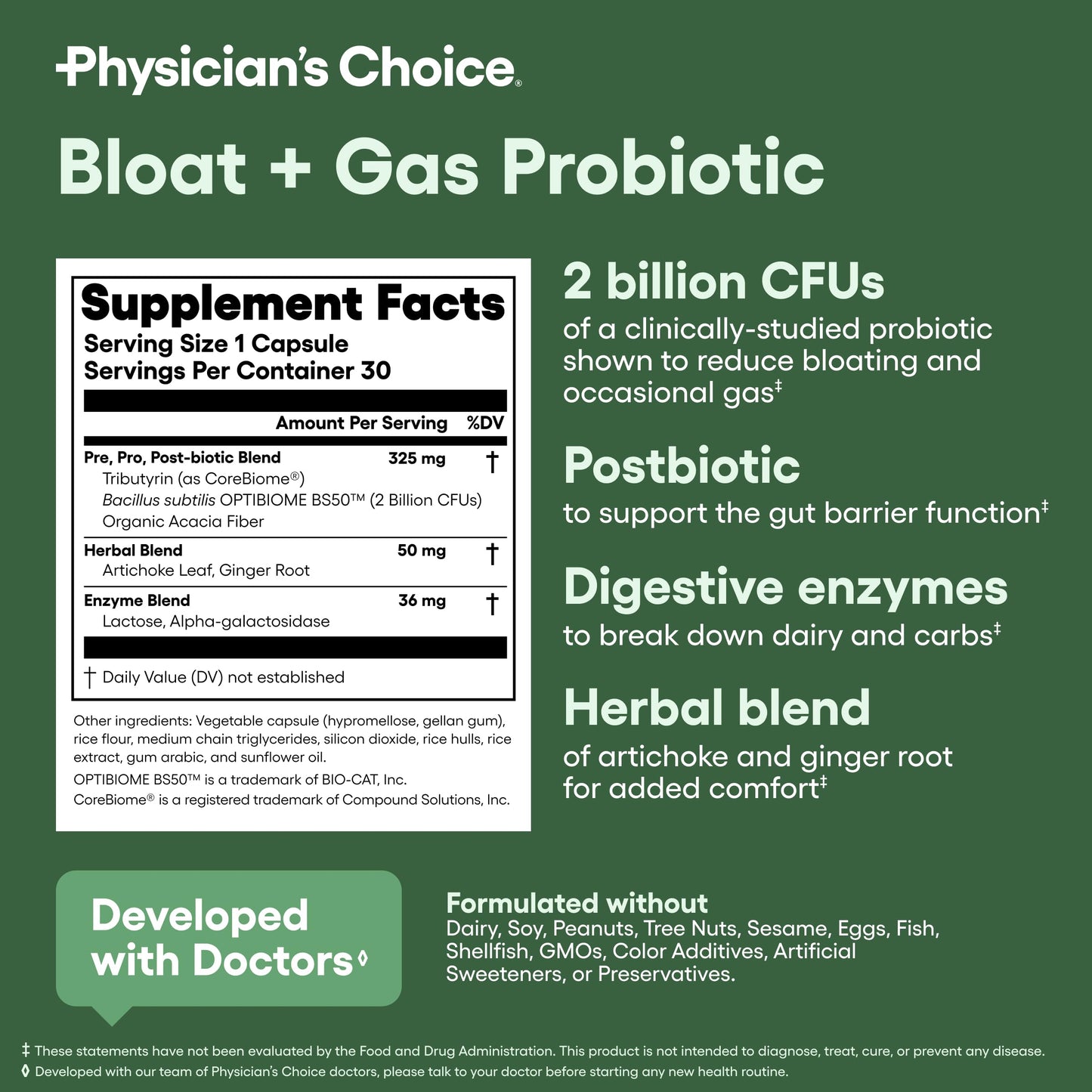 Physician's CHOICE Bloat & Gas Probiotic 30ct โ 5-in-1 Digestive Support