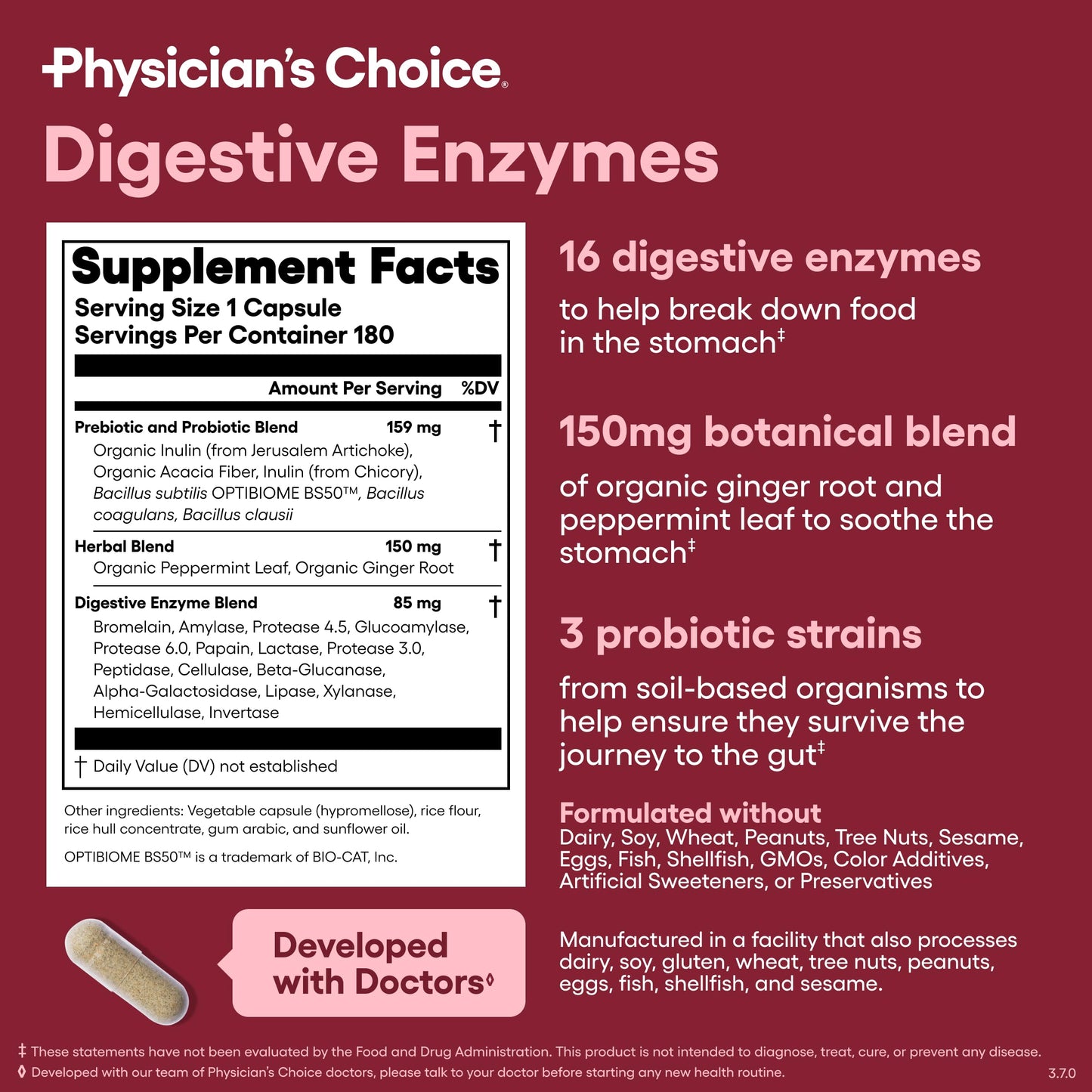 Physician's CHOICE Digestive Enzymes โ 16 Enzymes with Organic Prebiotics & Probiotics (180 CT)