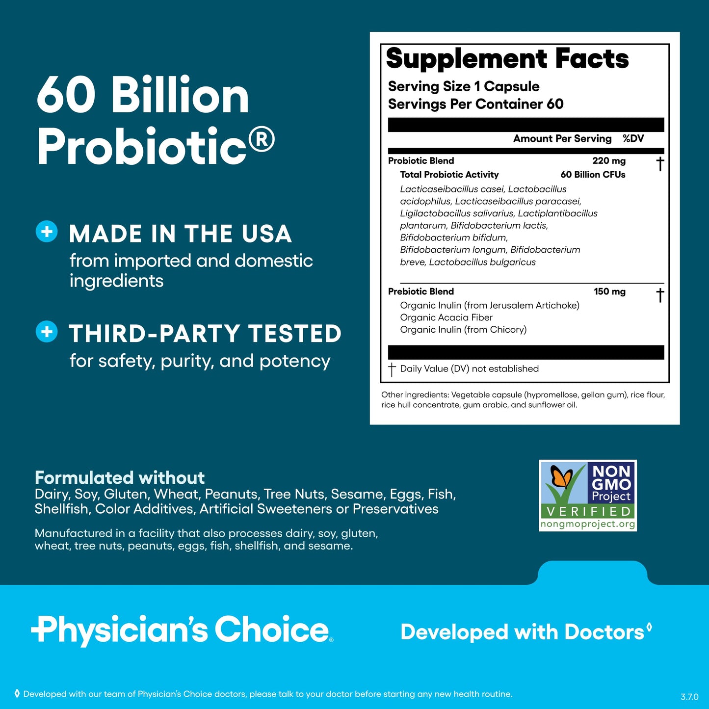 Physician's CHOICE Probiotics 60B CFU โ 10 Strains + Organic Prebiotics | Immune & Digestive Health | 60 Count