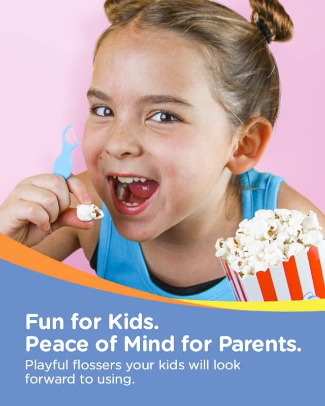 Piico Unflavored Kids Floss โ No Fluoride Dual-Line Dental Picks | 300 Dino Playground Case