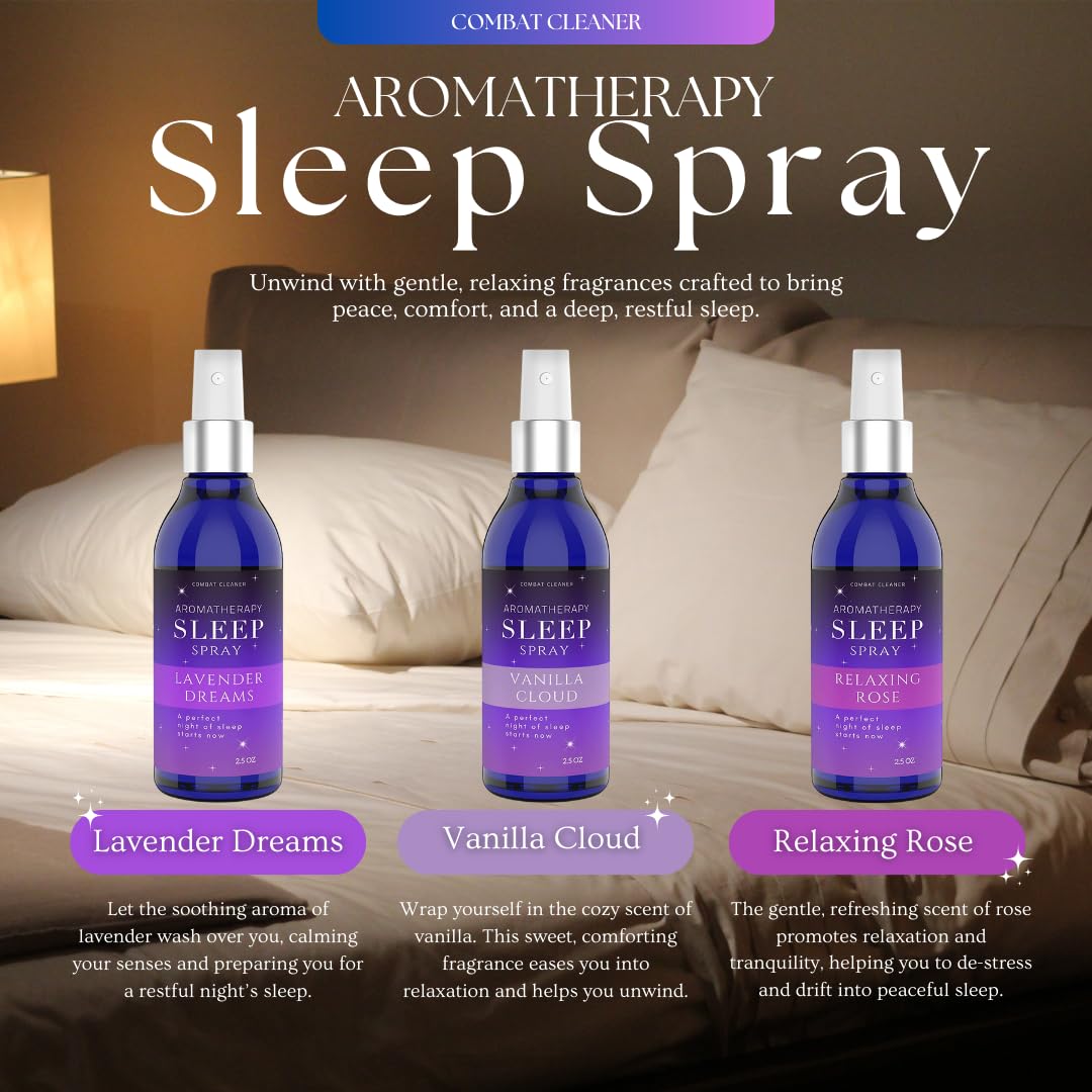 Pillow Sleep Spray Mist for Deep Sleep โ Lavender, Vanilla & Rose (Pack of 3) | Combat Cleaner