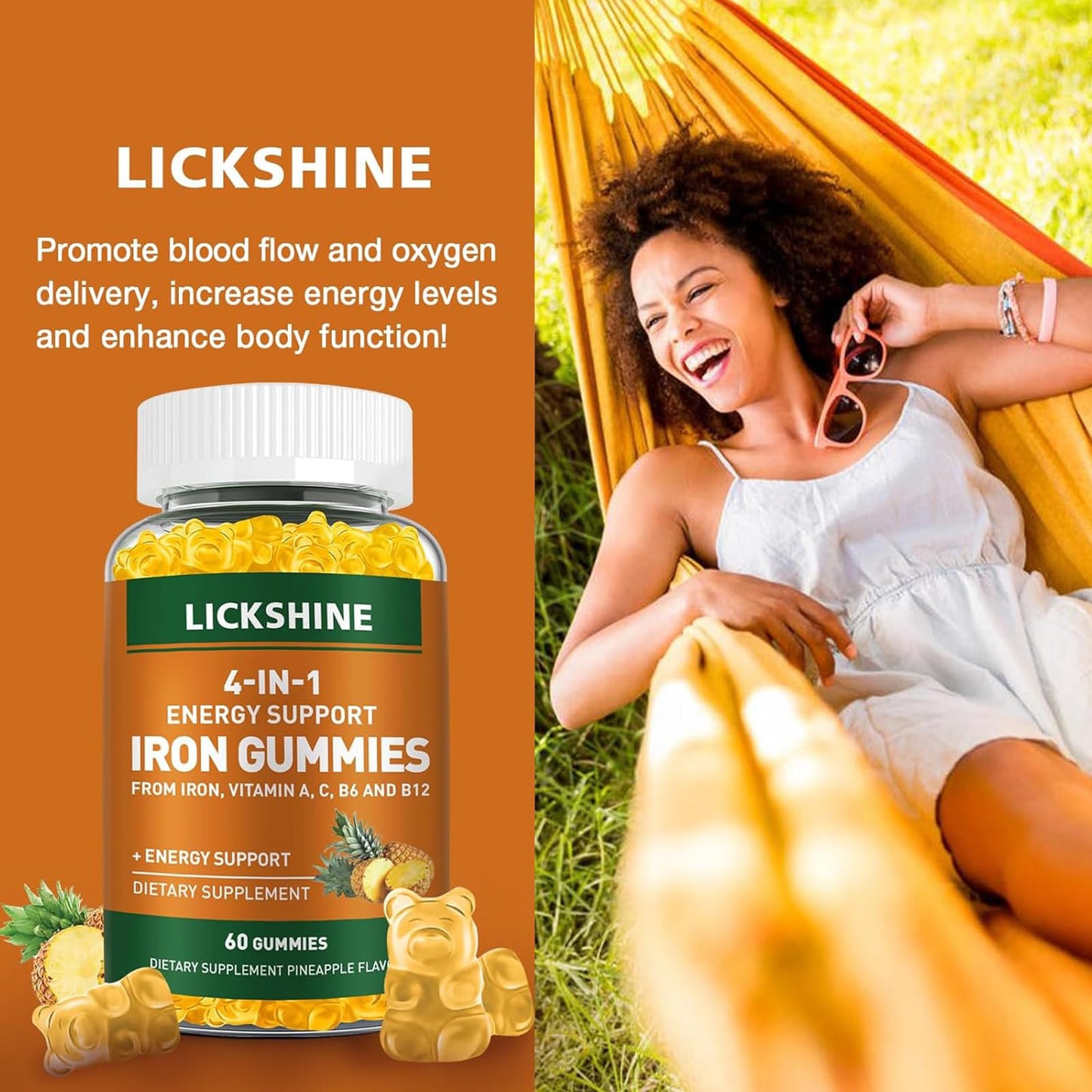 2 Pack Vegan Iron Gummies 100mg โ Pineapple Flavor, Vitamin C, A and B โ 120 Ct