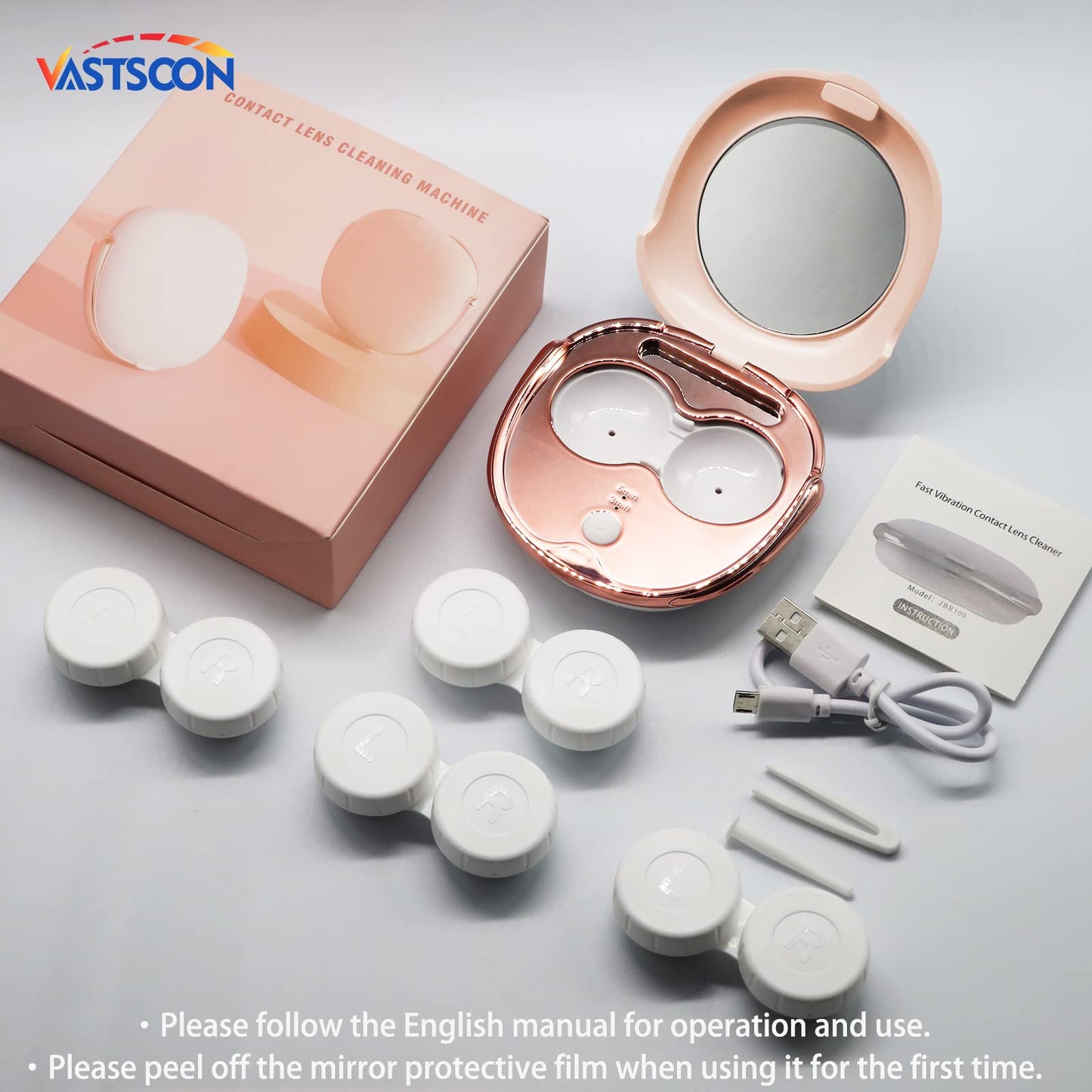Pink Ultrasonic Contact Lens Cleaner โ Portable USB Rechargeable Case Kit