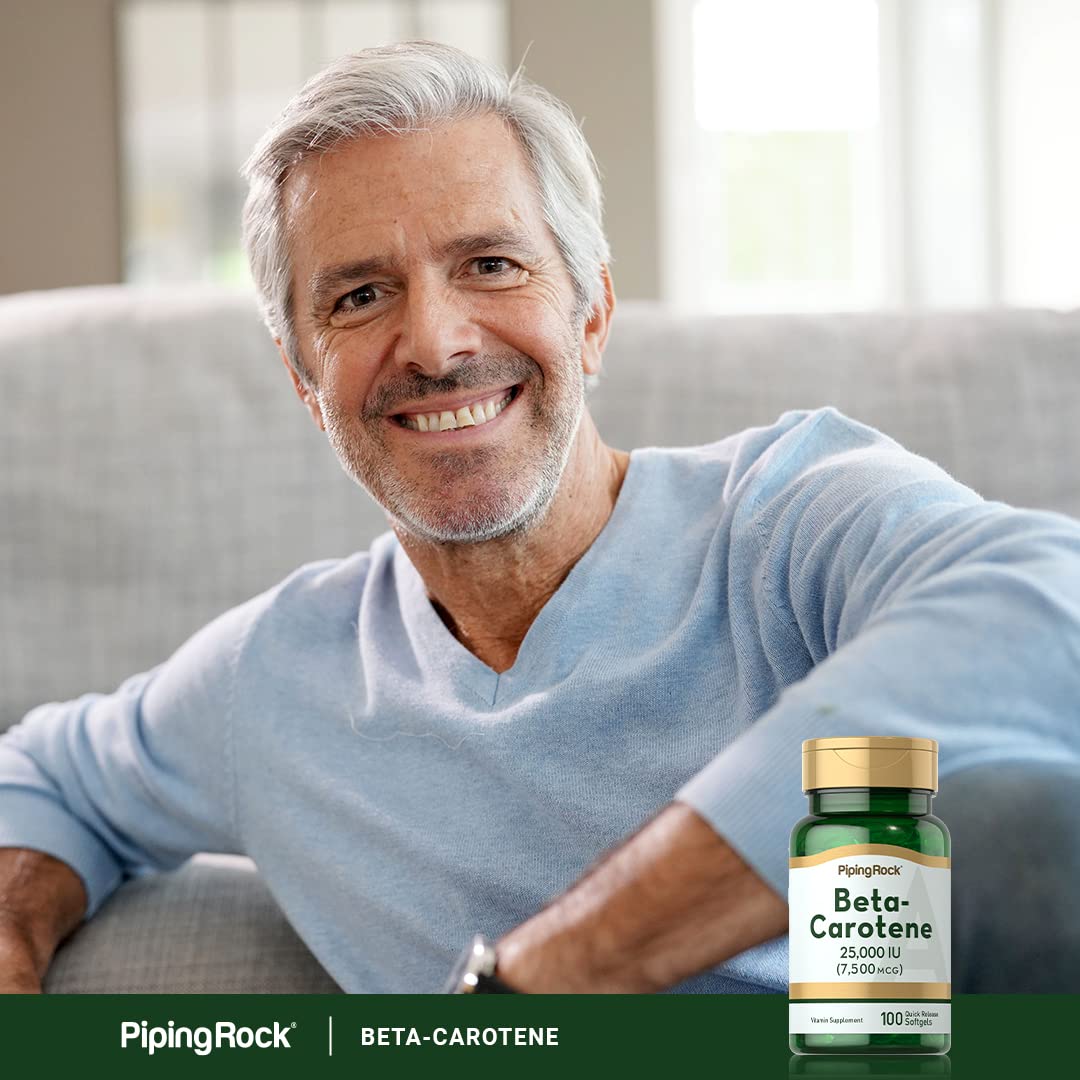 Piping Rock Beta Carotene 25,000 IU Softgels โ 100 Count | Non-GMO, Gluten Free
