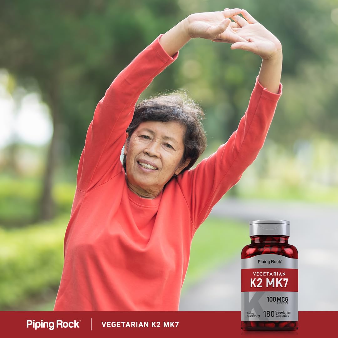 Piping Rock K2 MK7 Vitamin Supplement 100 mcg โ 180 Vegetarian Capsules โ Non-GMO, Gluten Free