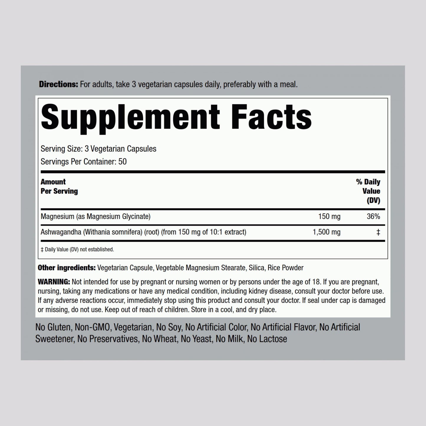 Piping Rock Magnesium Glycinate & Ashwagandha – 150 Capsules, Vegetarian, Non-GMO, Gluten Free (Pack of 2)
