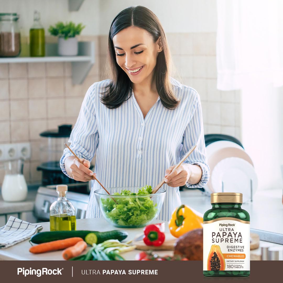 Piping Rock Papaya Digestive Enzymes Chewables โ 180 Tablets, Vegetarian, Tropical Flavor (Pack of 2)
