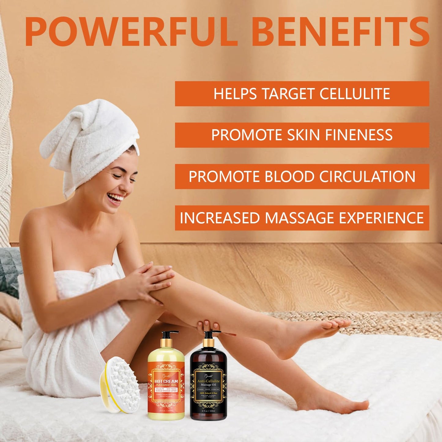 Pjordo Anti Cellulite Massage Oil & Hot Cream Set โ 8 oz Each