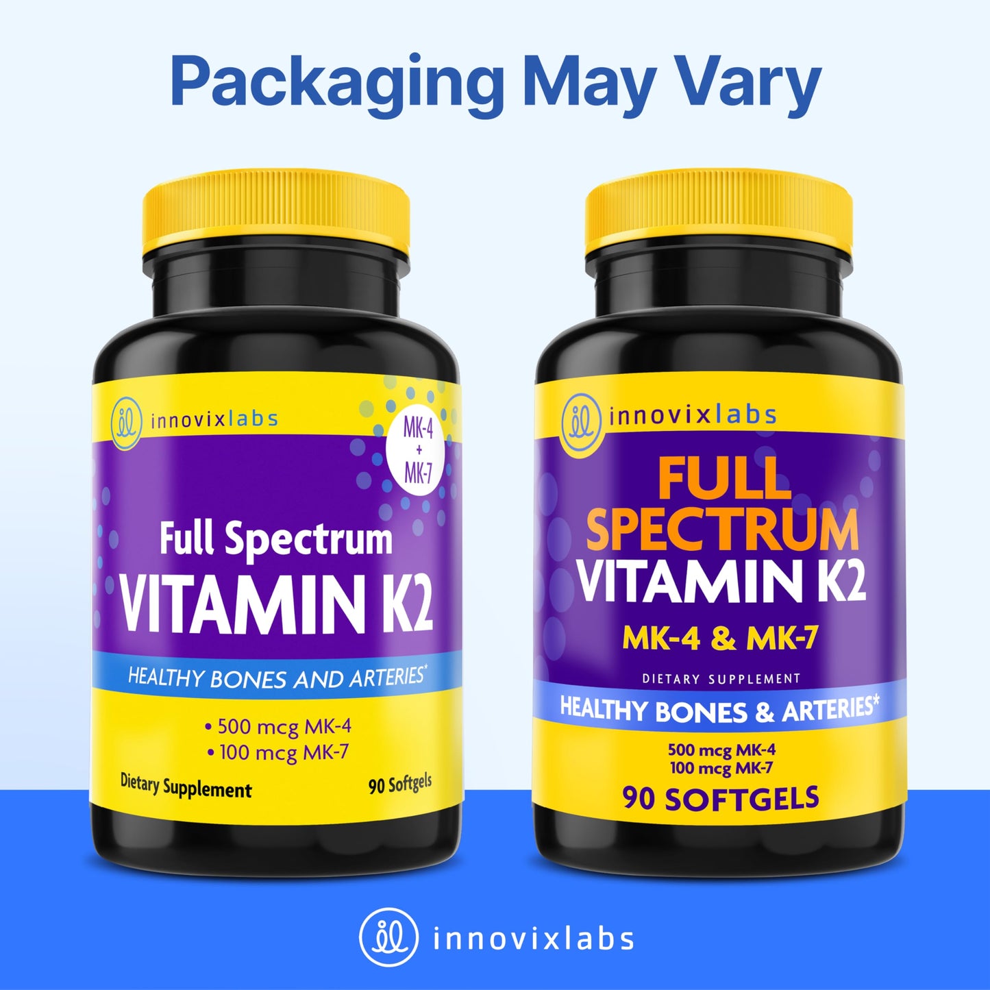 InnovixLabs Full Spectrum Vitamin K2-90 Softgels with MK4 & MK7 (600 mcg) โ Supports Bone Health, Brain Function | Soy & Gluten Free
