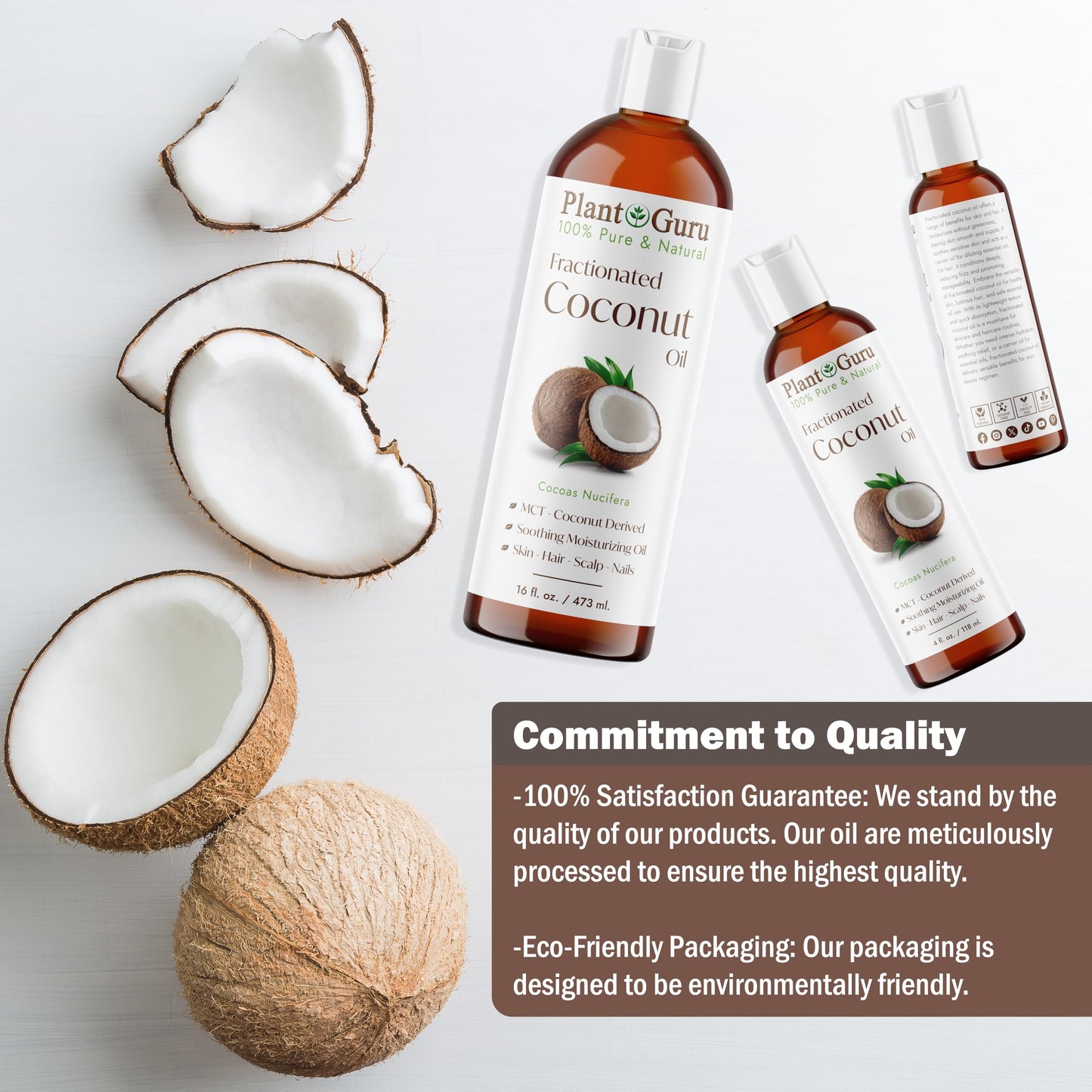 Plant Guru Fractionated Coconut Oil 8 oz – Pure MCT Carrier for Skin & Hair