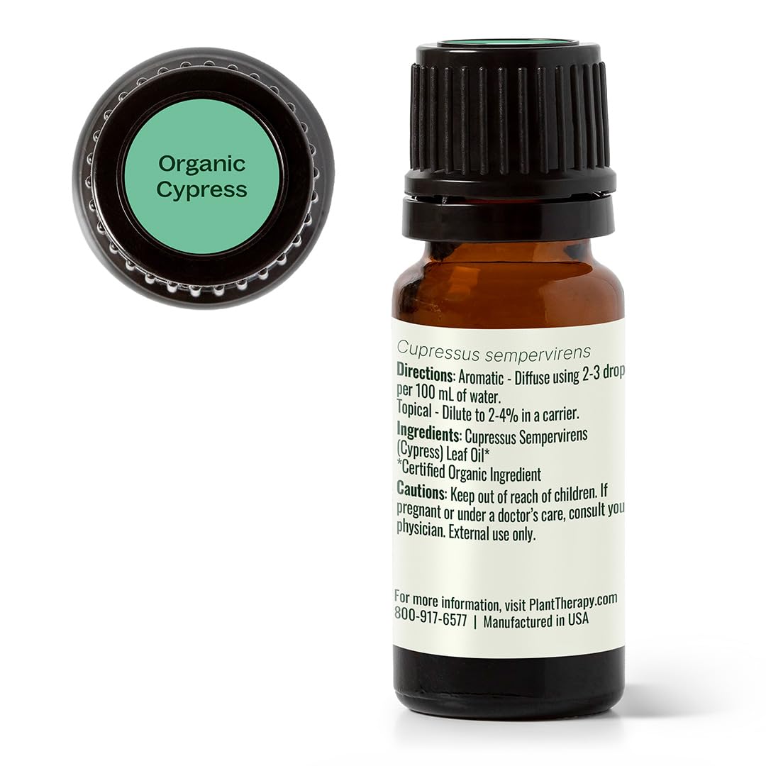 Plant Therapy Organic Cypress Essential Oil 10 mL (1/3 oz) โ 100% Pure, Undiluted, Therapeutic Grade