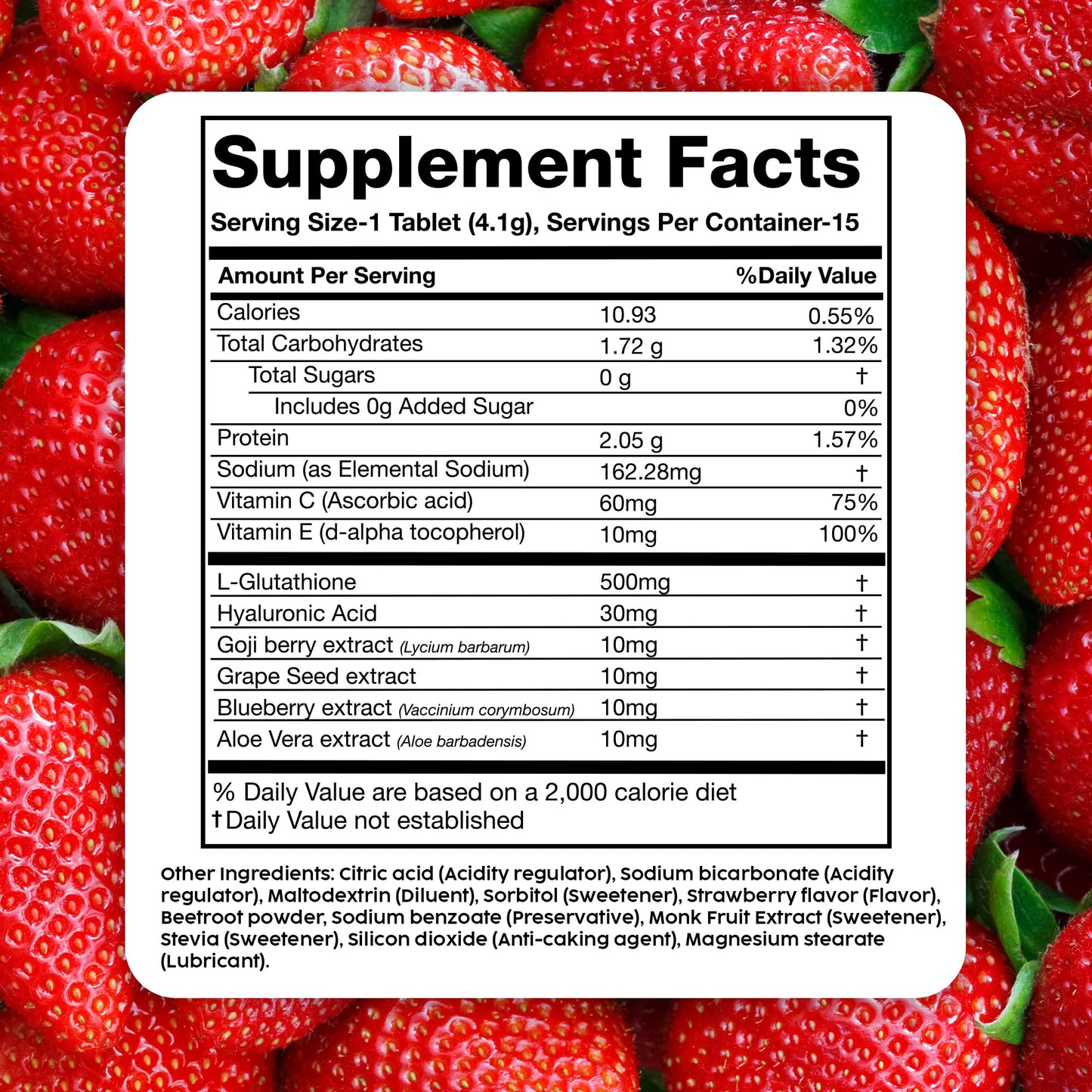 PLIX Glowy Skin 500mg Glutathione | Hyaluronic Acid, Vitamin C & Berries | 60 Effervescent Tablets โ Strawberry