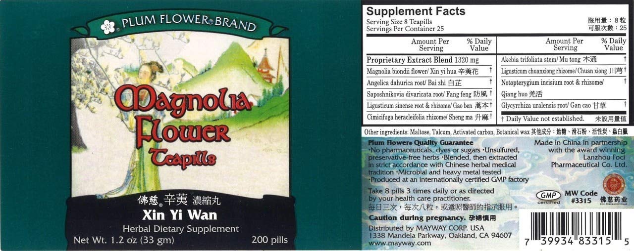 Plum Flower Magnolia Teapills (Xin Yi Wan) โ 200 Pills Brand