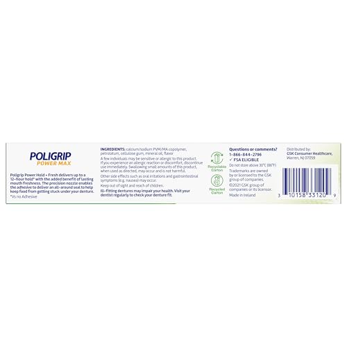 Poligrip Power Max Power Hold + Fresh Denture Cream โ Premium Peppermint, 2.2 oz x 4