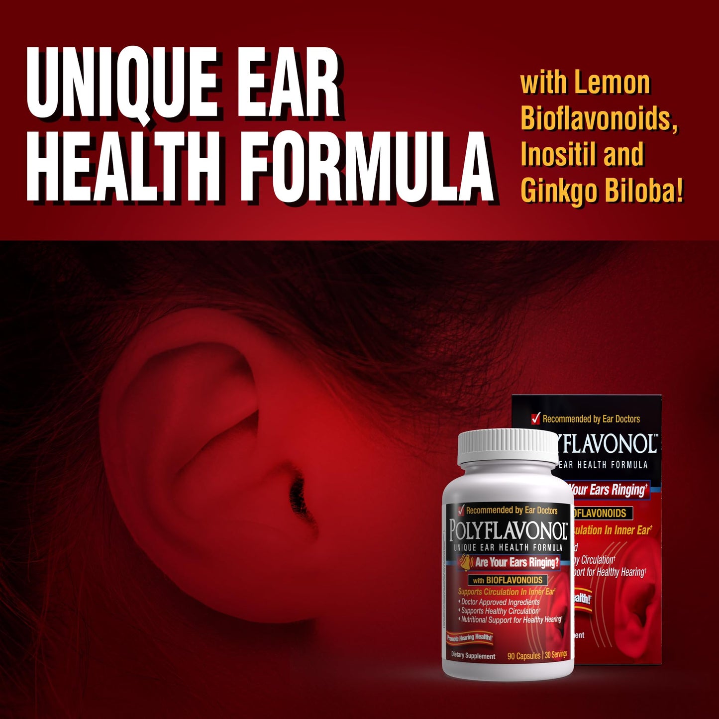 Polyflavonol Ear Health Formula โ Tinnitus Relief & Hearing Support (90 Capsules)