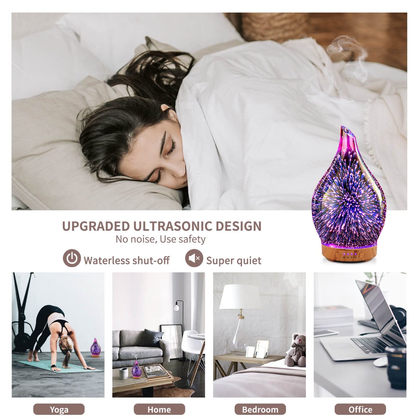 Porseme 100ml 3D Firework Glass Diffuser โ Rose Gold, Auto Shut-Off