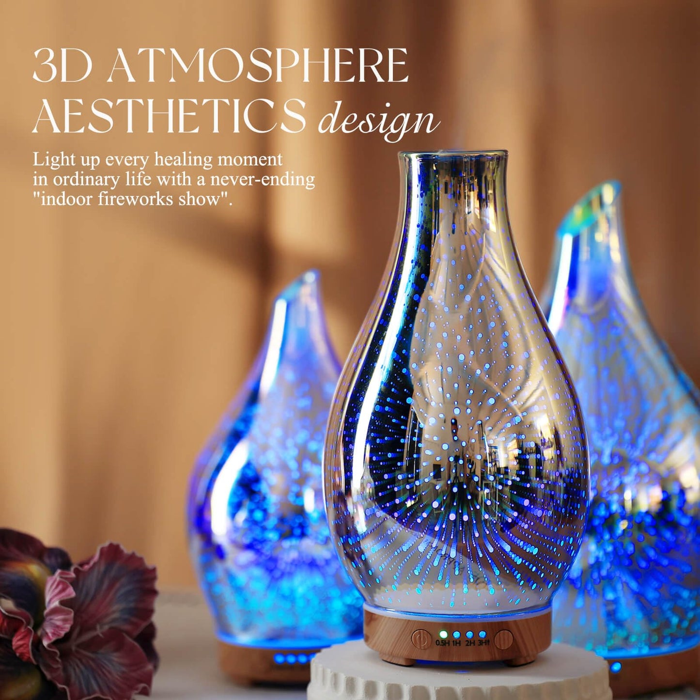 Porseme 100ml Essential Oil Diffuser โ 3D Glass Ultrasonic Humidifier with Auto Shut-Off (BPA Free)