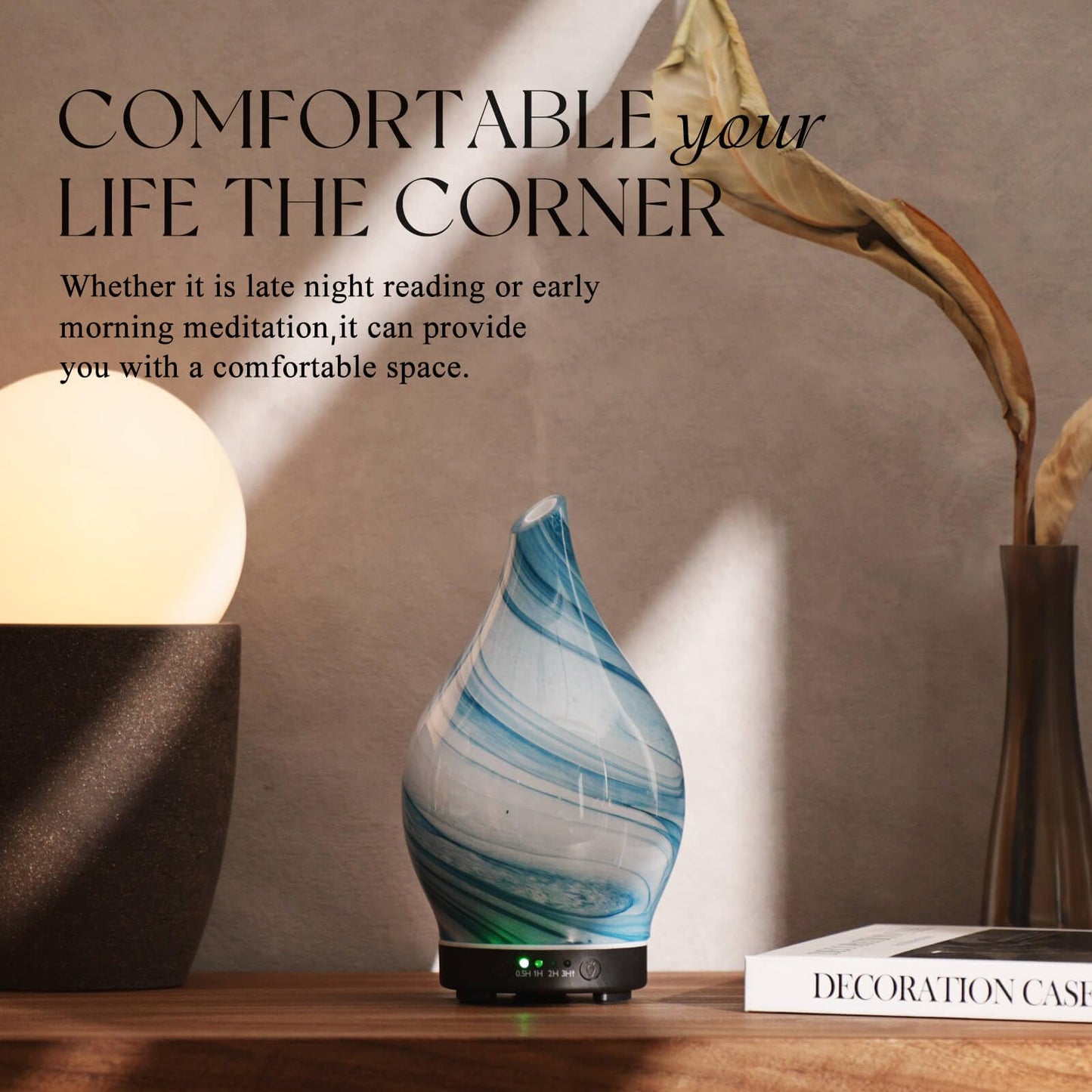 Porseme 150ml Glass Essential Oil Diffuser โ Color-Changing Ultrasonic Humidifier (Blue Ink)