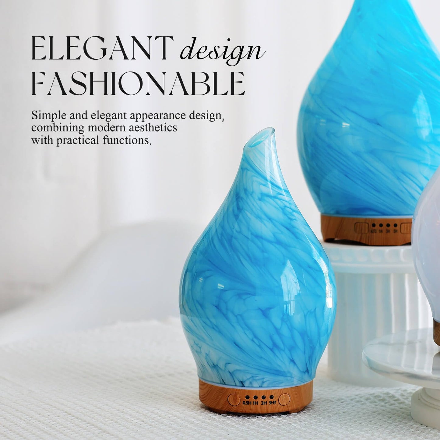 Porseme 150ml Glass Diffuser โ Color Changing LED, Auto-Off (Blue Wave)